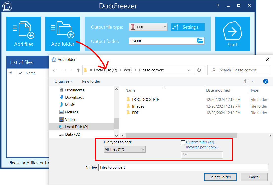 How to import only specific file types from a folder using Custom filter