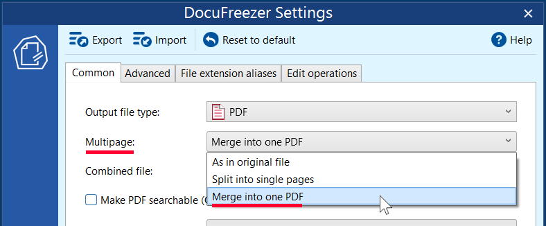 Merge multiple files into one - DocuFreezer