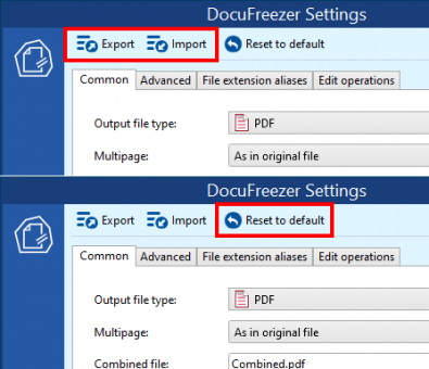 DocuFreezer Settings