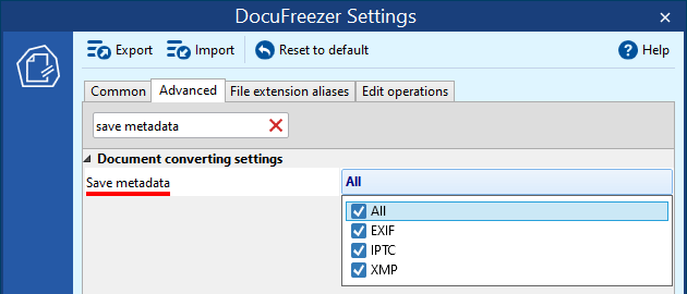 Keep or remove EXIF (IPTC, XMP) metadata when converting photos