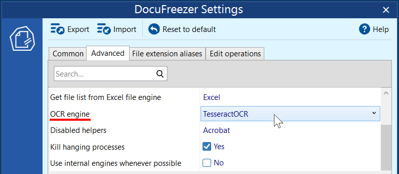 Tesseract OCR in DocuFreezer